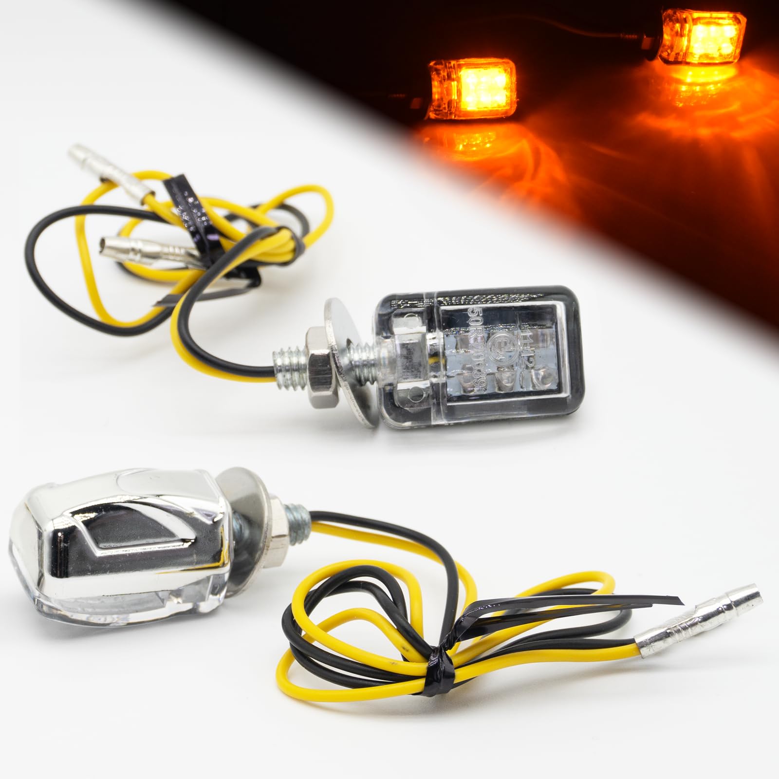 Boigoo Motorcycle Universal Turn Signals Lights, Running Taillight, Side Marker LED, License Plate Light, Modified Decoration Motorbike Body Trims | Amber Lights Chromed Housing (Chromed/Silver)