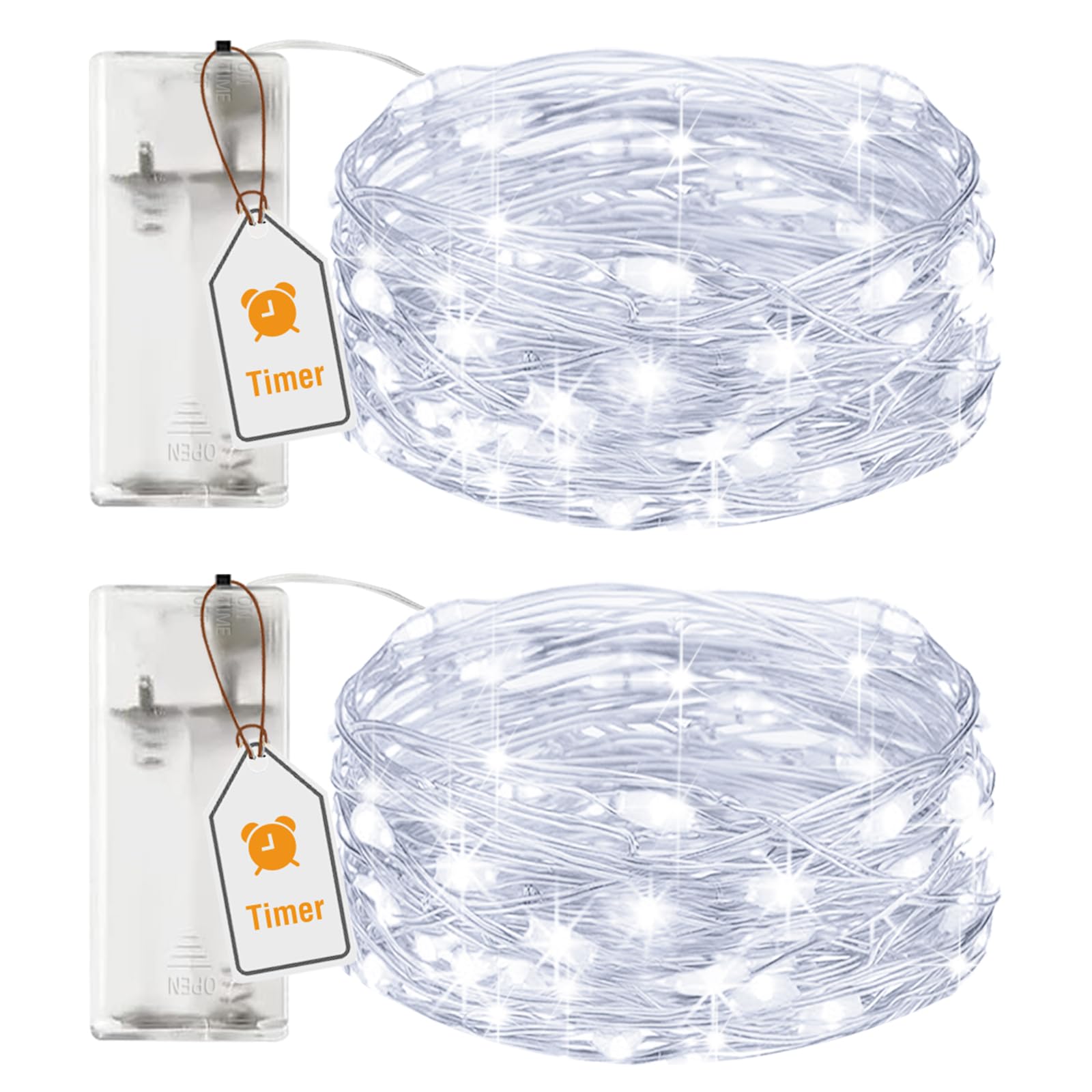 btfarm 2 Pack Fairy Lights Battery Operated with Timer, 2M 20 LED Small Sliver Wire String Lights Waterproof, Mini DIY Christmas Lights Indoor Decoration for Bedroom Party Jar Bottle, Cool White