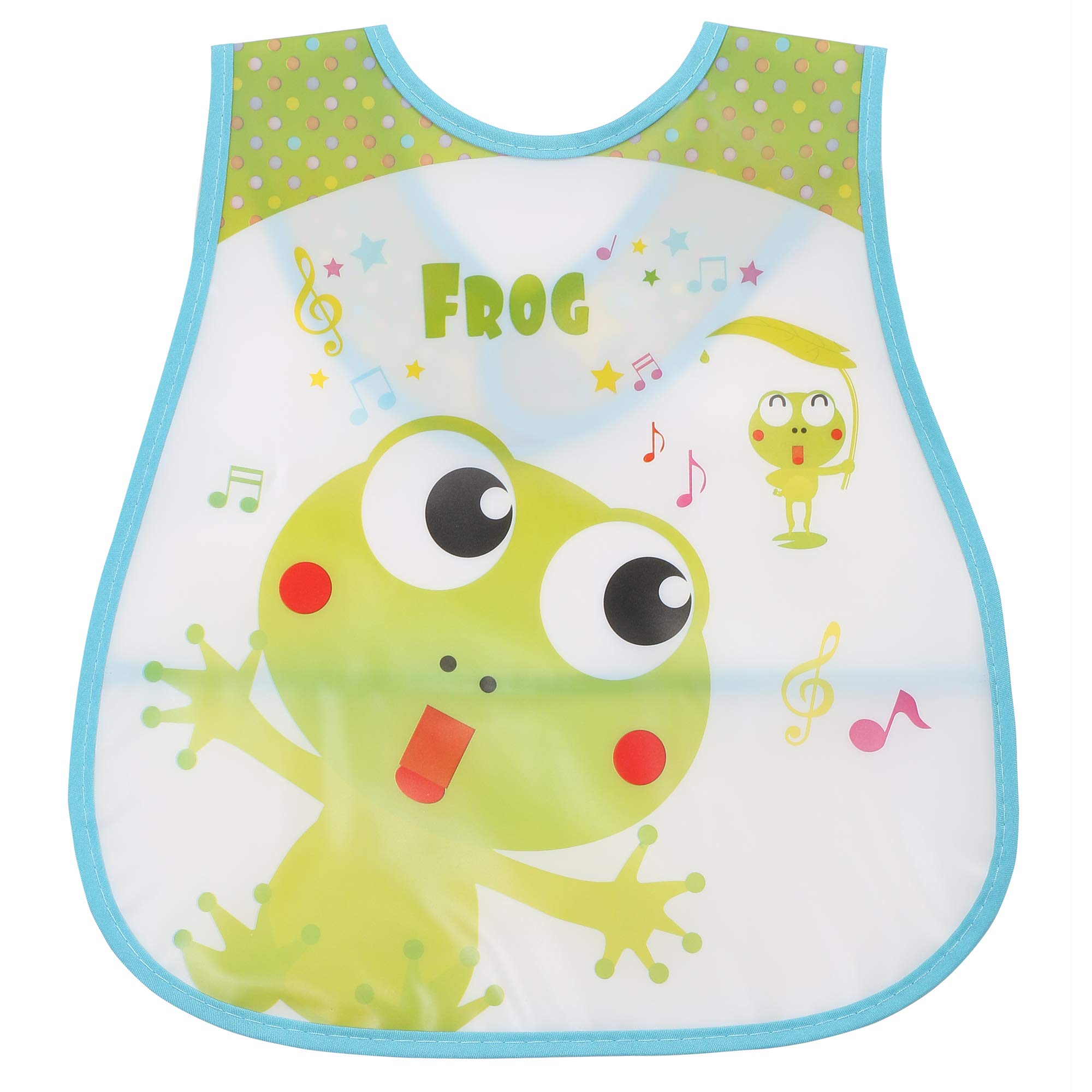 Pokory Baby Bibs for feeding kids Bib with Washable Nylon material Size For 2 months to 3 years Adjustable Bib with attractive designs and colours (Frog Green Blue, Pack of 1)