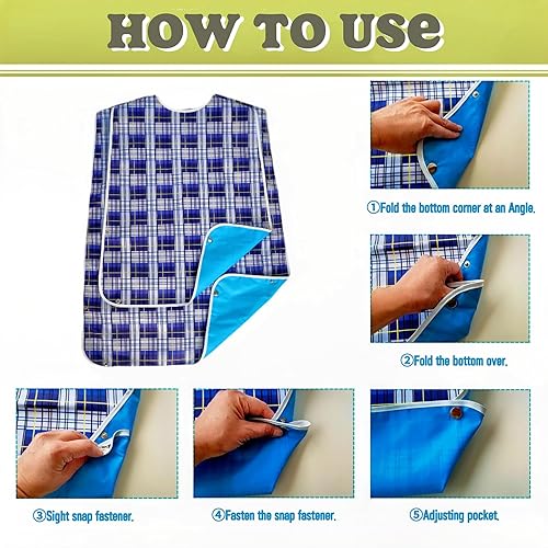Miniatura 6 de Baberos para adultos, 2 unidades, protectores de ropa lavables para personas mayores y discapacitados, baberos impermeables para adultos para