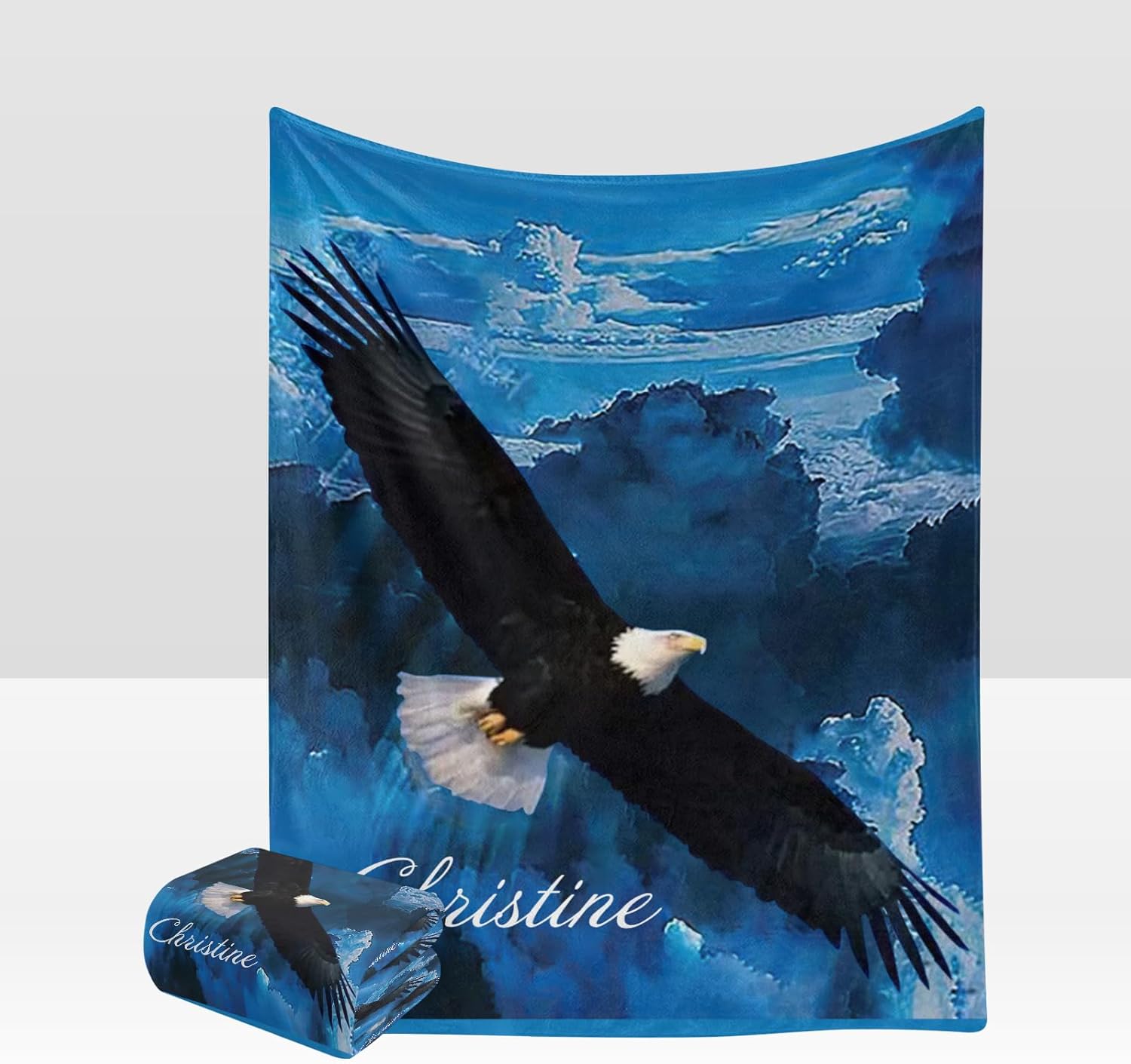 American Flag Eagle Blanket with Name Text Custom Personalized Super Soft Fleece Throw Blankets for Couch Sofa Bed 60 X 80 inches