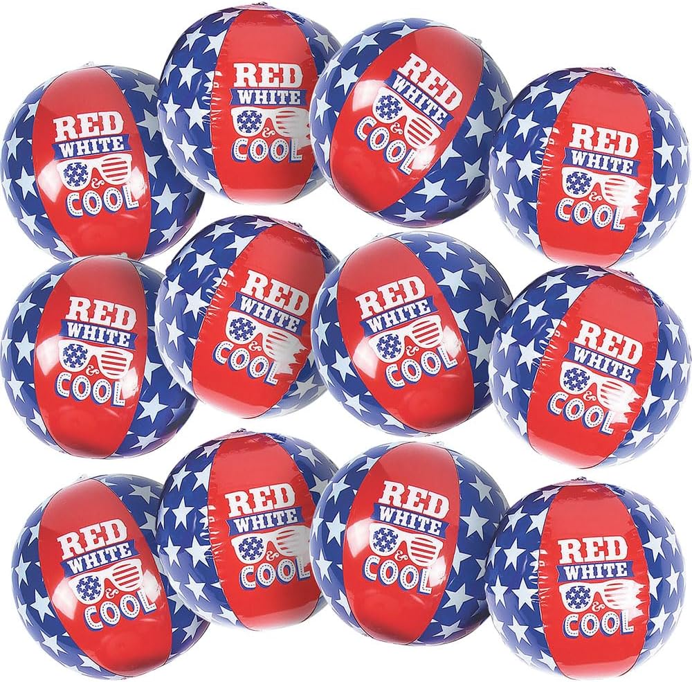 Fun Express - Patrotic Beach Ball for Fourth of July - Toys - Inflates - Beach Balls - Fourth of July - 12 Pieces