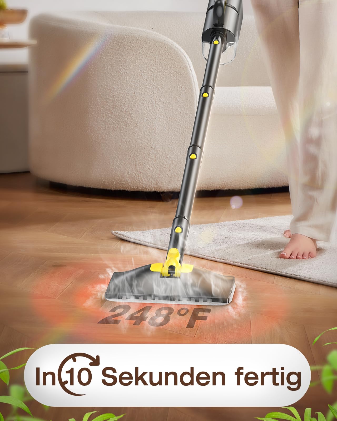 10-in-1 Dampfreiniger mit abnehmbarem Handgerät,Handdampfreiniger Zubehör | 350-ml-Tank,10 Sekunden Aufheizzeit,120 °C Dampfreiniger, 2-stufige Temperaturregelung, für Boden, Teppich, Fliesen und Grill