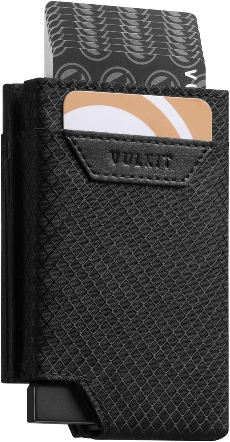 VULKIT Bifold Pop up Card Holder with Money Compartment Business Card Case Minimalist Front Pocket Wallet for Men (Black)