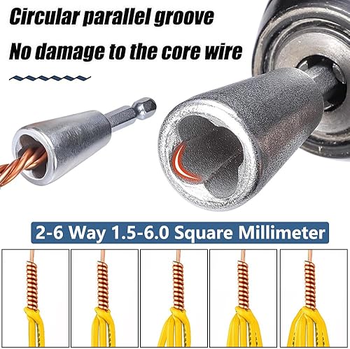 Miniatura 3 de Herramienta de torsión de alambre de 0.236 in, vástago hexagonal, pelacables y tornado, herramienta de pelado de cables de 2 a 6 vías, tuerca de