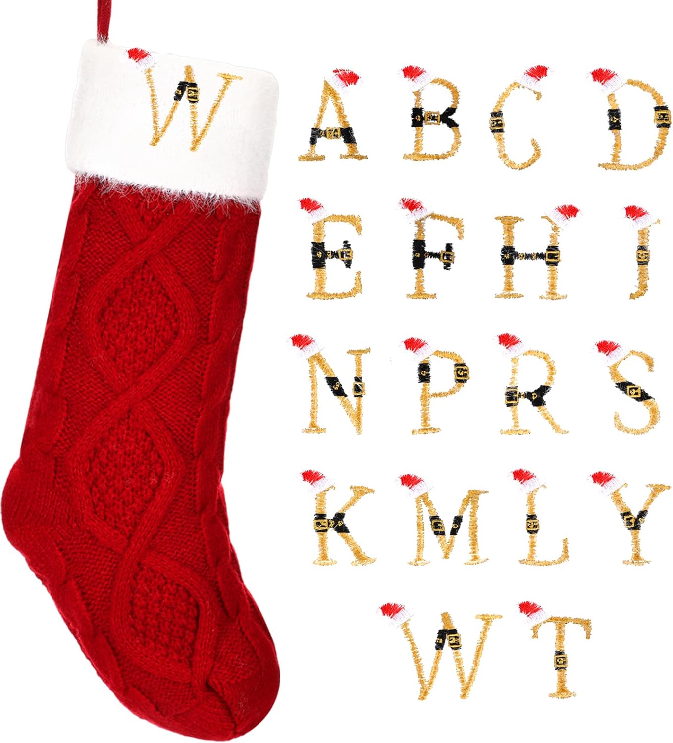 Poen Christmas Stockings with Initials 18 Inches Large Red Christmas Stockings Initials