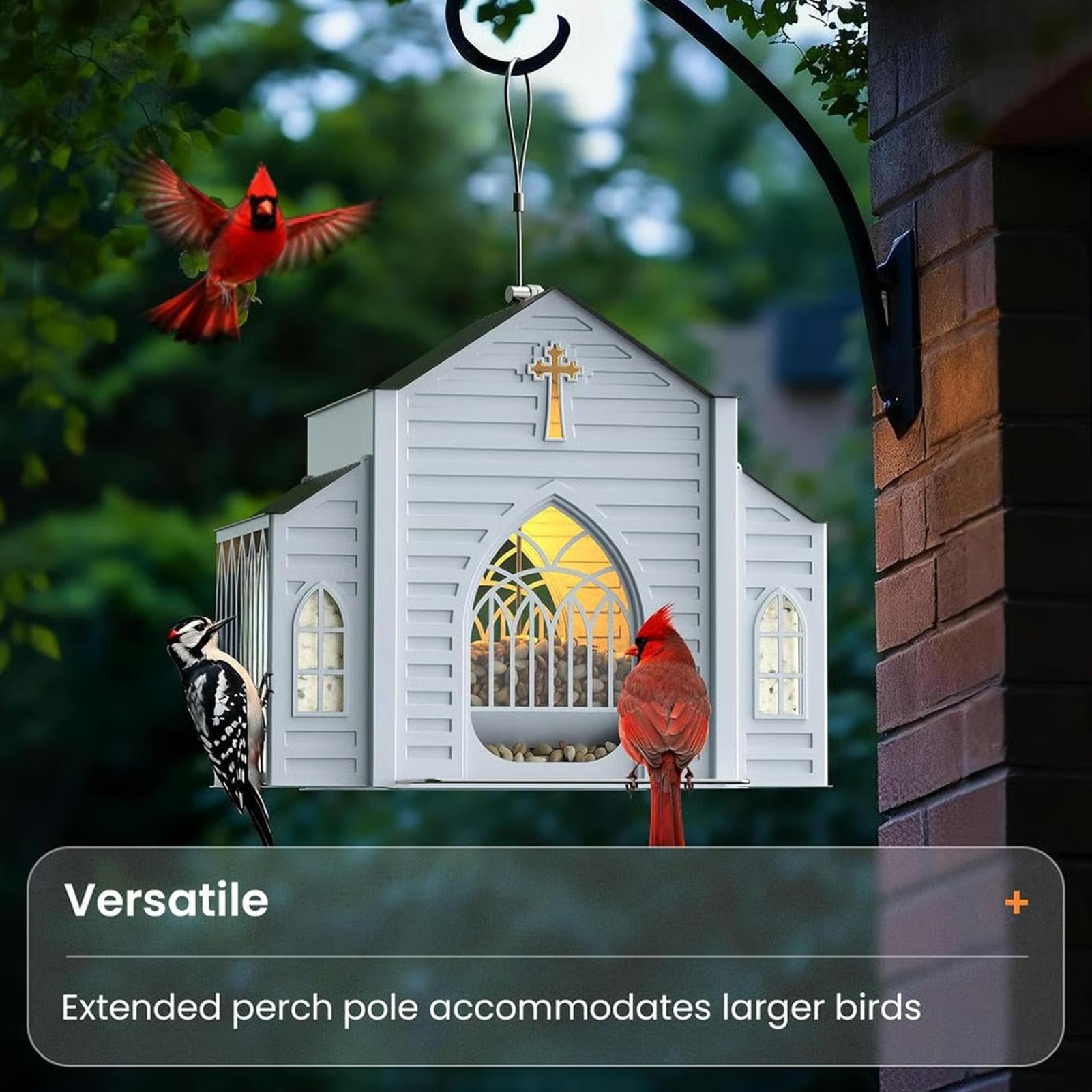 Mangiatoia Per Uccelli Ad Energia Solare Forma Di Casa In Metallo | Mangiatoie da Esterno Per Giardino Balcone Patio Cortile Retrocortile Prato Ramo D'Albero