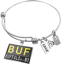 Expandable Wire Bangle Bracelet BUF Airport Code for Buffalo, NY