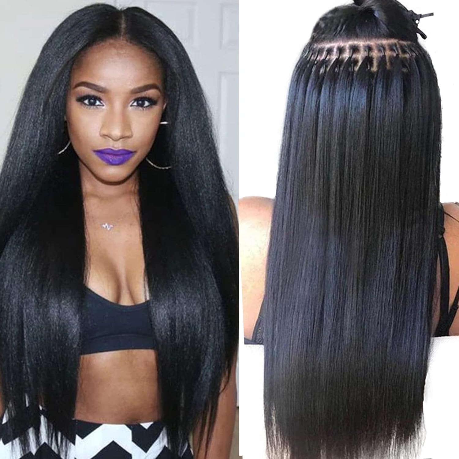 I Tip Human Hair Extensions 14 inches Yaki Straight 1B