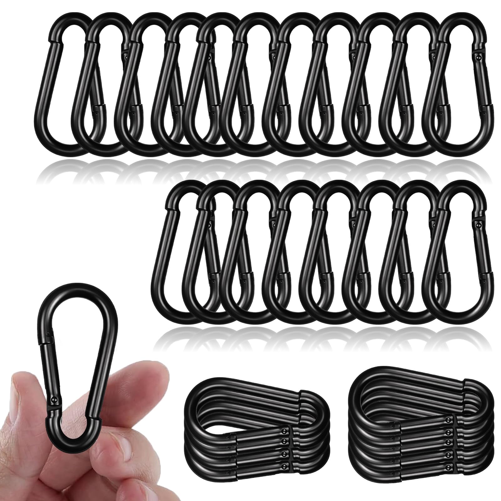 Lot de 40 mousquetons noirs de 60 mm en acier galvanisé M6, crochets de sécurité robustes pour camping, randonnée, hamacs, laisses et sacs à dos