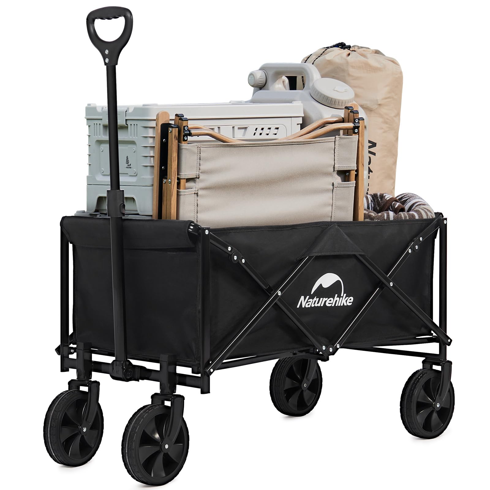 Naturehike Zusammenklappbarer Wagen mit Rädern, faltbar, 136 kg Strandwagen, tragbarer robuster Gartenwagen, große Kapazität, Mehrzweckwagen für Einkaufen, Camping, Garten, Sport, Lebensmittel