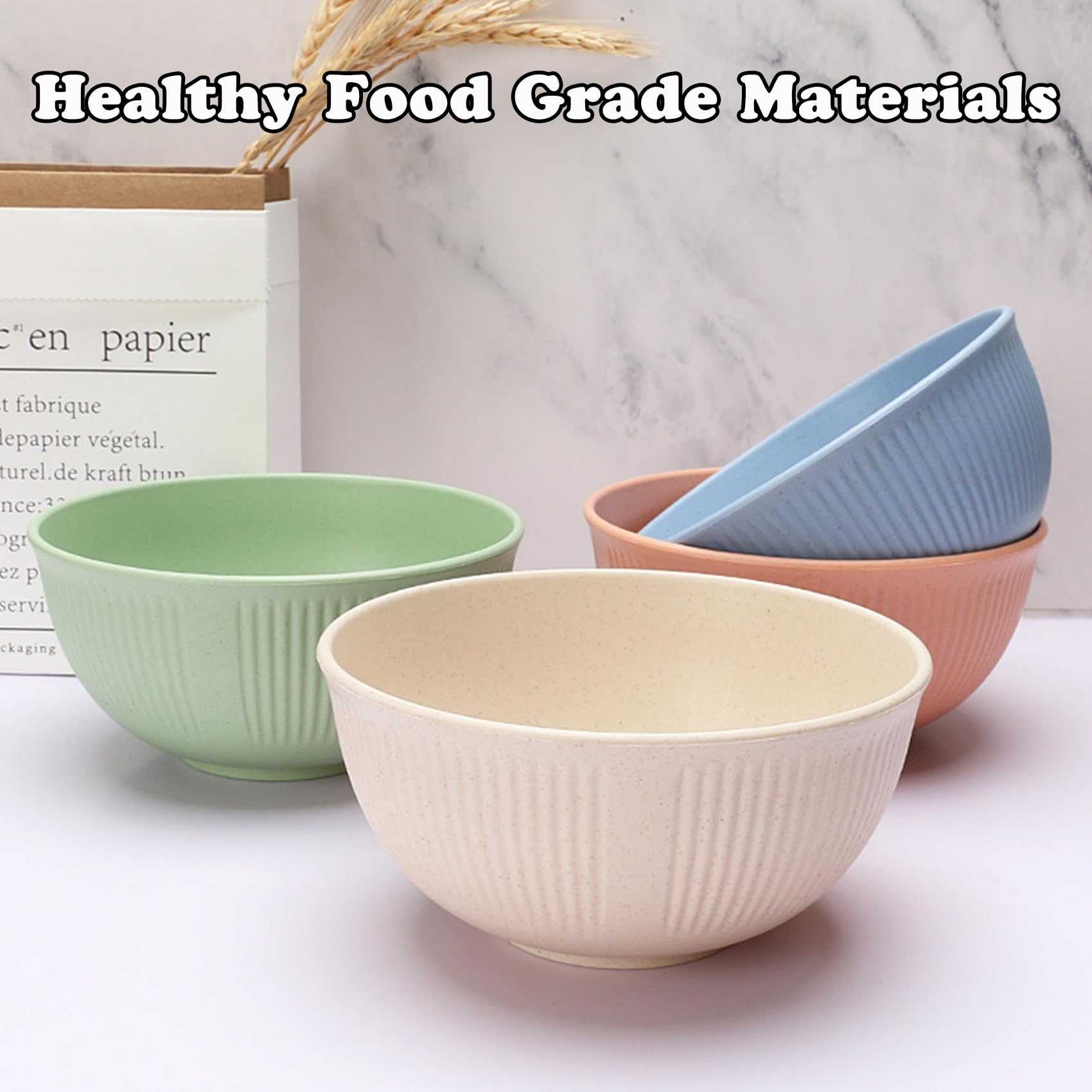 QHNTXQD Unbreakable Cereal Bowls, 24 OZ Lightweight Plastic Bowl Set of 4 - Image 3
