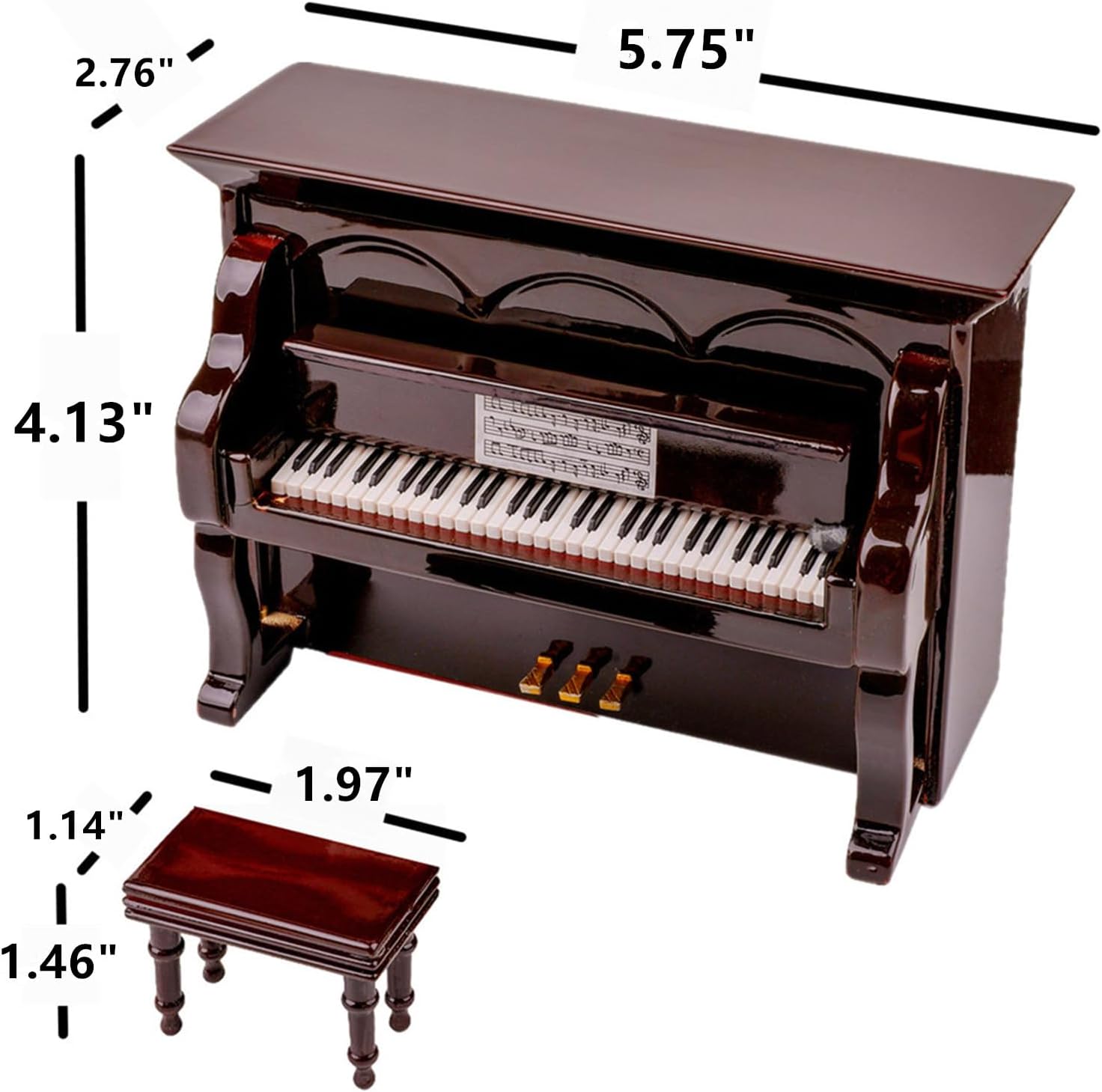 Wooden Miniature Upright Piano with Bench and Case Mini Musical Instrument Wind-Up Music Box Piano Replica Collectible Figurines Model Home Decoration Ornament, Melody: Spirited Away