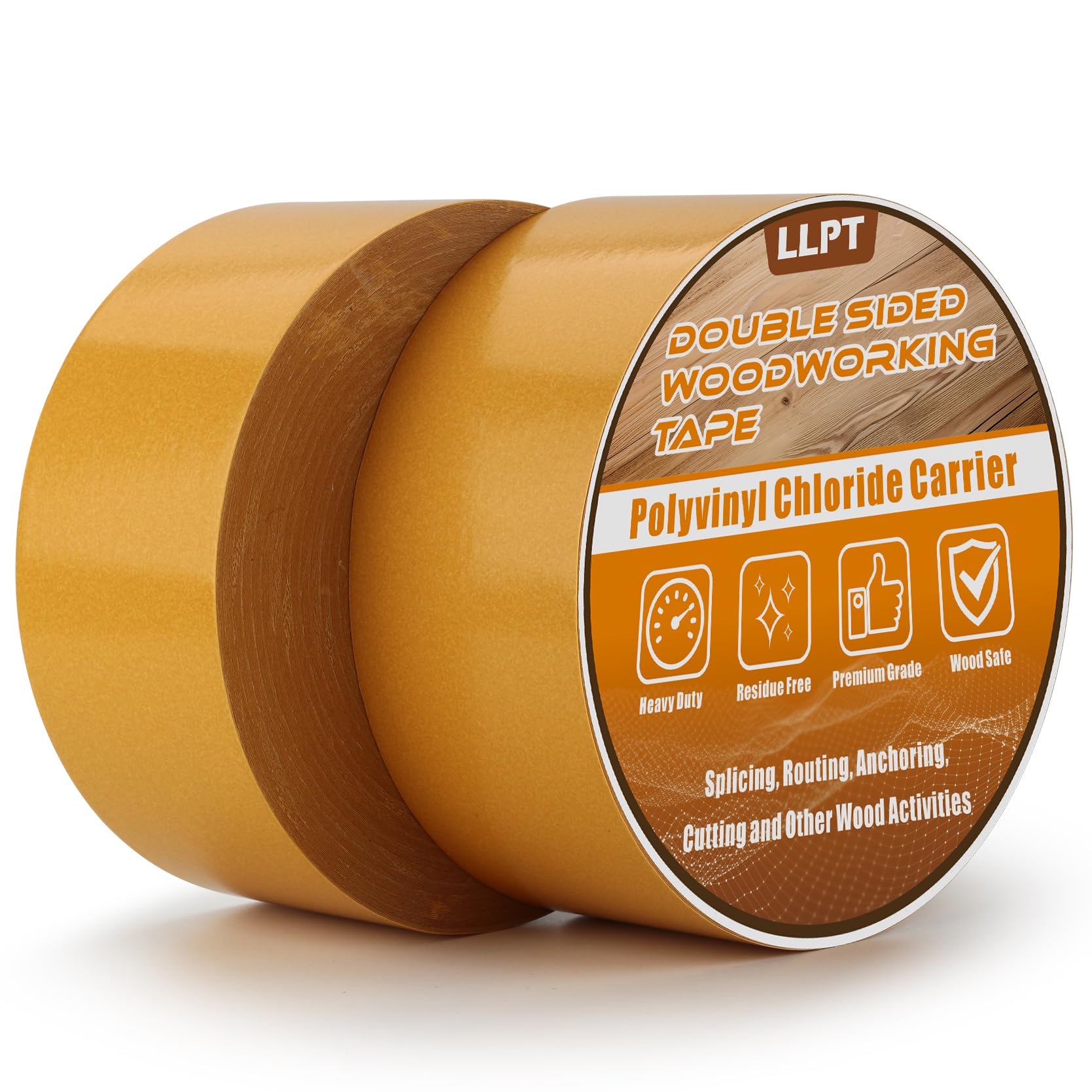 LLPT Double Sided Woodworking Tape 2.5" x 150Ft 2 Pack Yellow