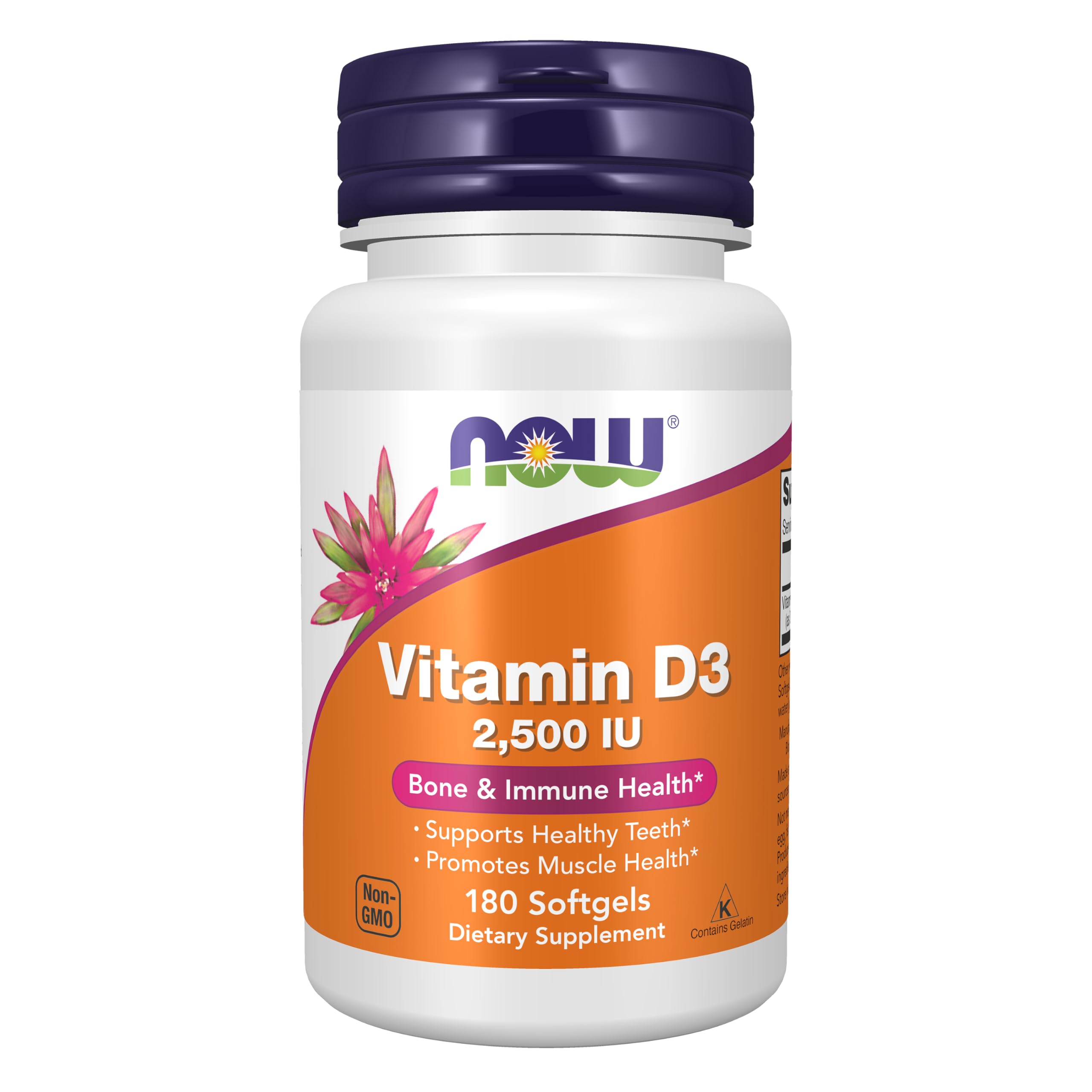 Now Supplements, Vitamin D3, 2,500 IU, Bone & Immune Health*, 180 Softgels 180 Count (Pack of 1)