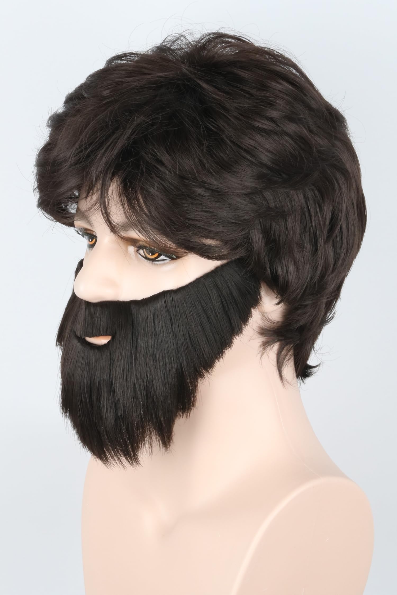 LeMarnia Mens Costume Wig and Beard Set 70s Brown Short Curly Bouffant Wig Halloween Costume Wigs, Brown-1 - Image 3