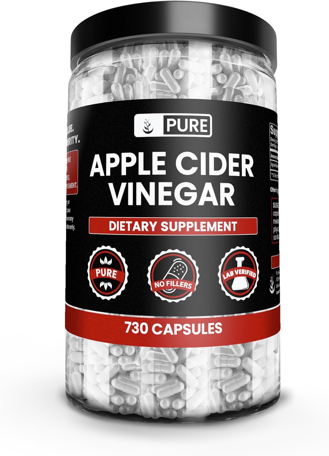 Pure Original Ingredients Apple Cider Vinegar (365 Capsules) No Magnesium Or Rice Fillers, Always Pure, Lab Verified