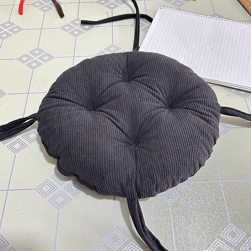 5cm Thicken Corduroy Chair Pads with Ties, Round Stool Seat Cushion Floor Pillow for Kitchen Bar Stool Dining Room(Dark Gray,Dia:33cm(13inch))