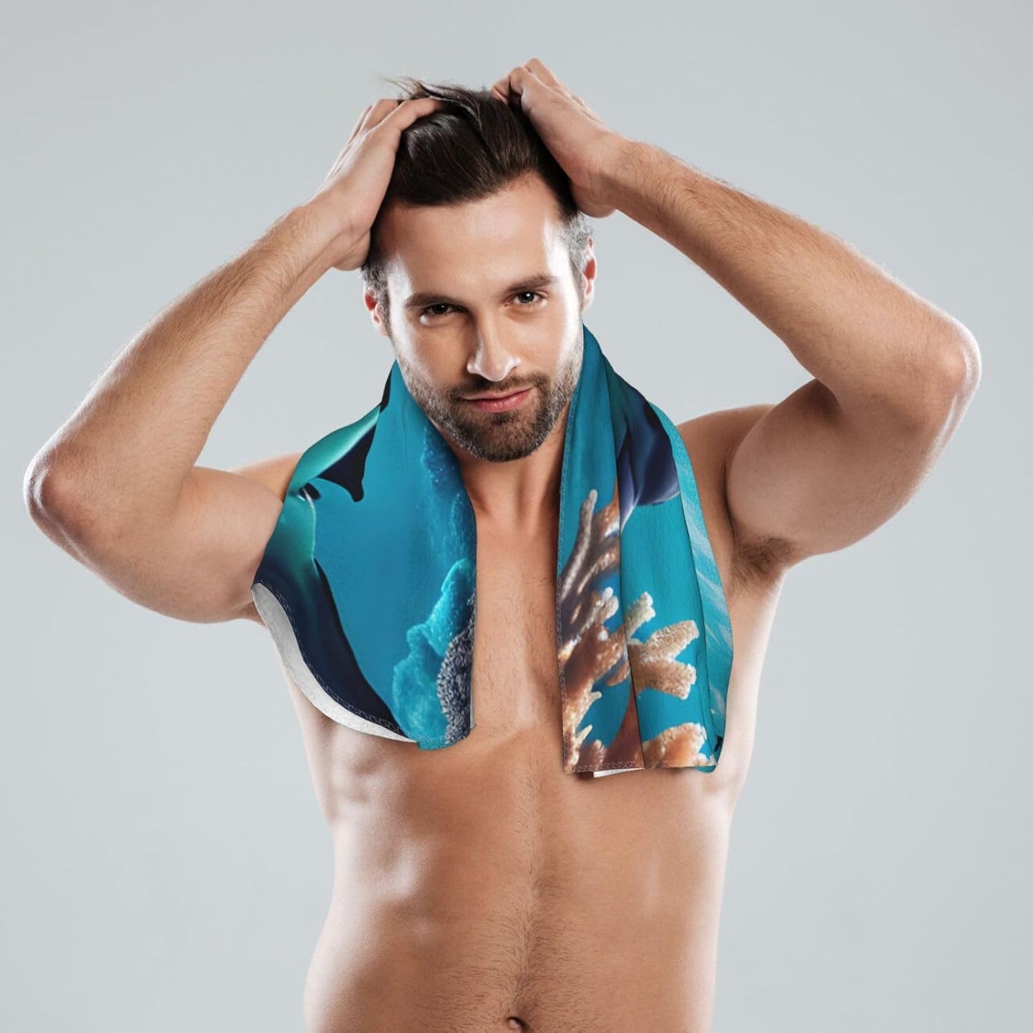 Beautiful Underwater World Dolphins Coral Print Hand Towels for Kitchen, Decorative Bathroom Towels Decor Farmhouse Cute for Men Women Gifts