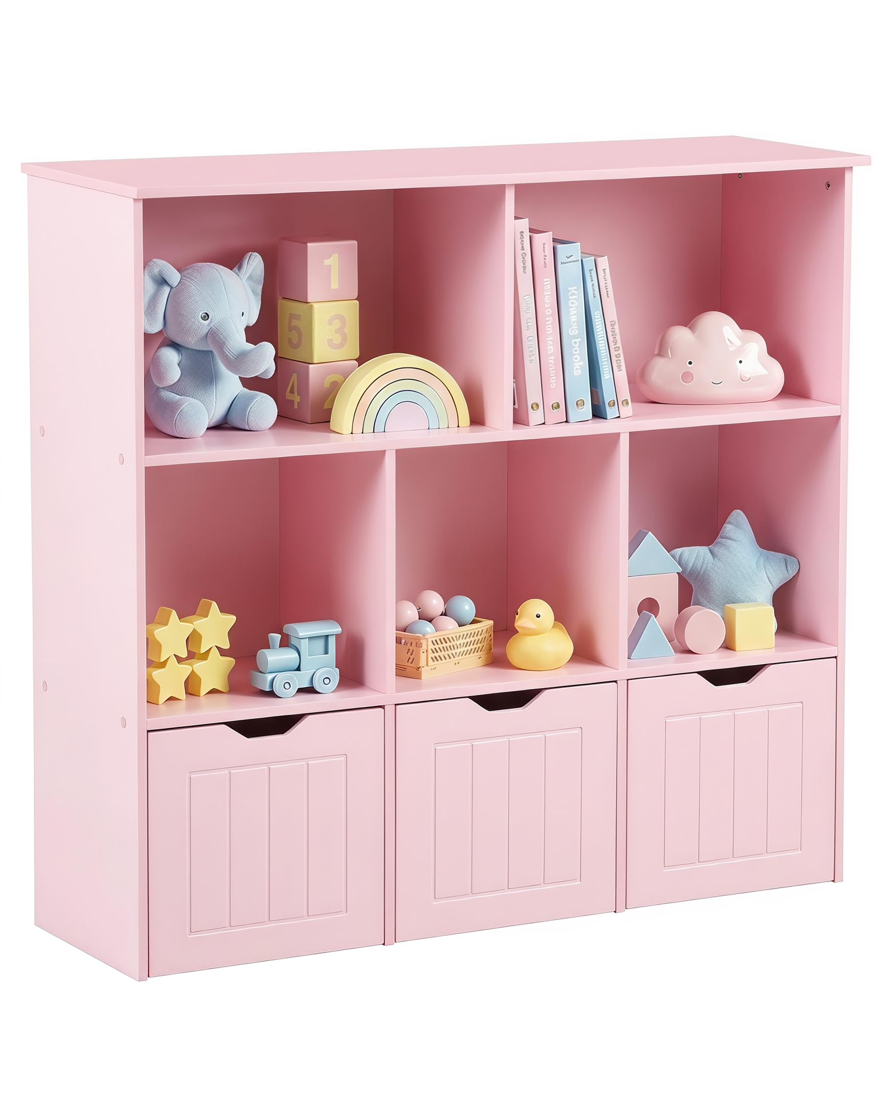 hitsuki Kinder Bücherregal Rosa mit 3 Schubladen und Rollen