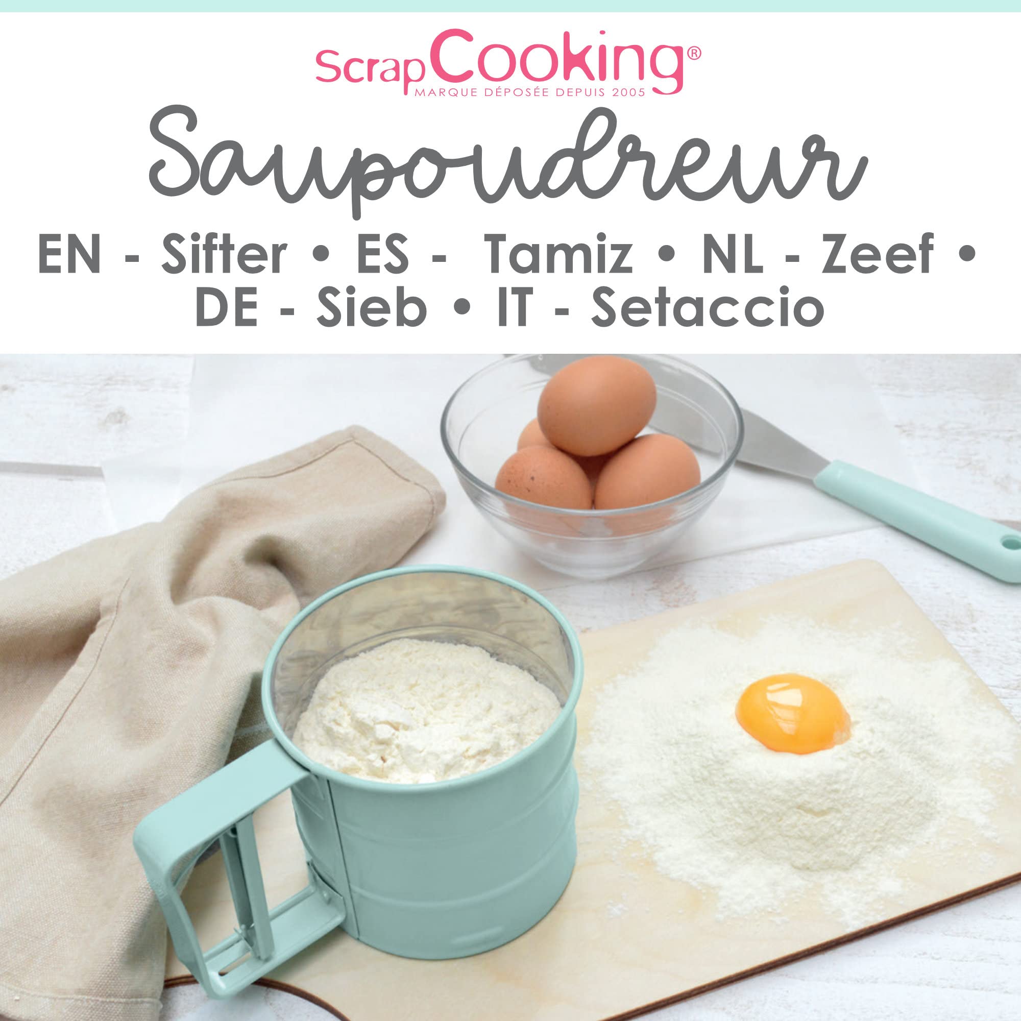 ScrapCooking 5166 - Automatic Sifter with Handle - Sprinkler for Flour, Cocoa, Icing Sugar, Powders - For Pastries, Desserts, Kitchen