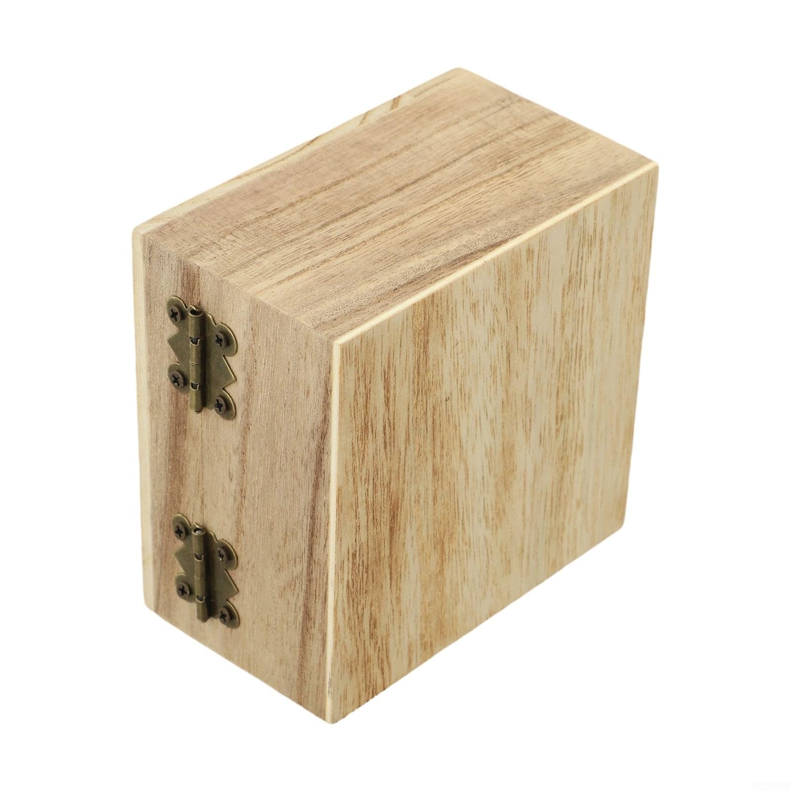 Boîte de rangement vintage en bois de paulownia carrée avec serrure métal 10x10x6 cm
