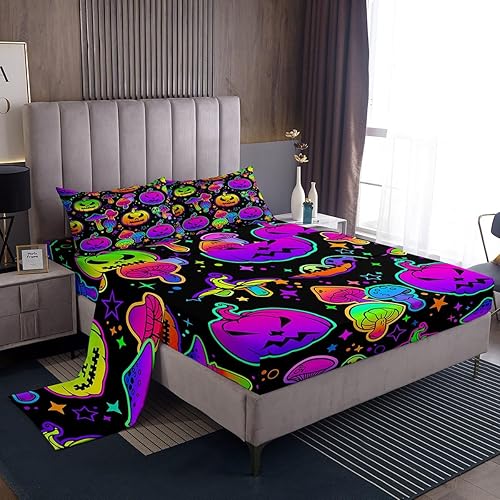 Miniatura 9 de Feelyou Sábanas decorativas de Halloween para niños, niñas, adolescentes, juego de sábanas de terror y sangriento, tamaño King, sábanas de cama con