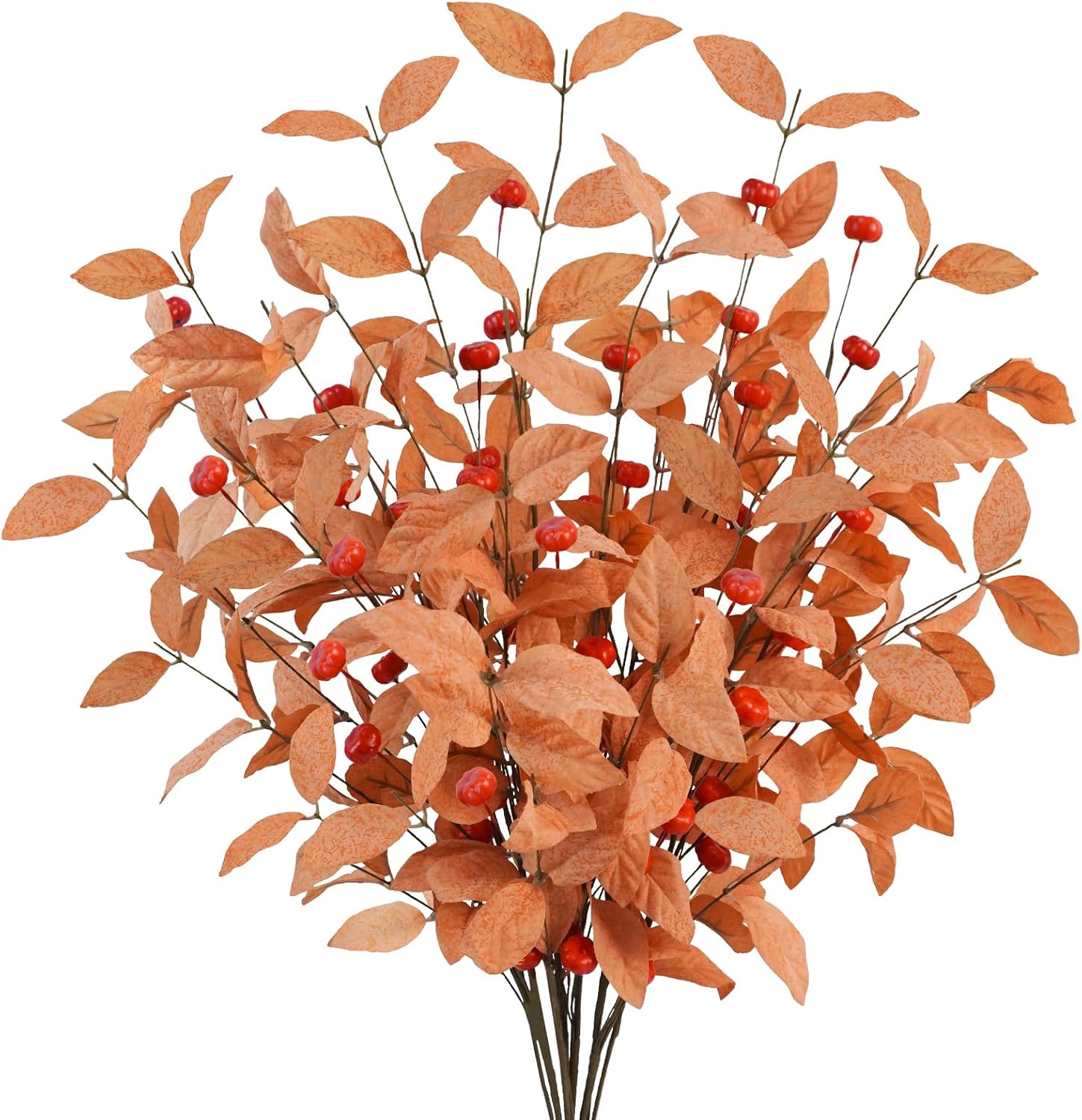 Uieke 18 Pcs Artificial Fall Eucalyptus Stems Fall Eucalyptus Leaves Plants Fall Decorations with Fall Leaves for Autumn Office Home Wedding Centerpiece Fall Florals Arrangement Decor (Orange)