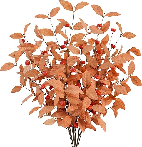 Miniatura 9 de Uieke 6 tallos artificiales de eucalipto de otoño, plantas de hojas de eucalipto de otoño, decoraciones de otoño con hojas de otoño para otoño