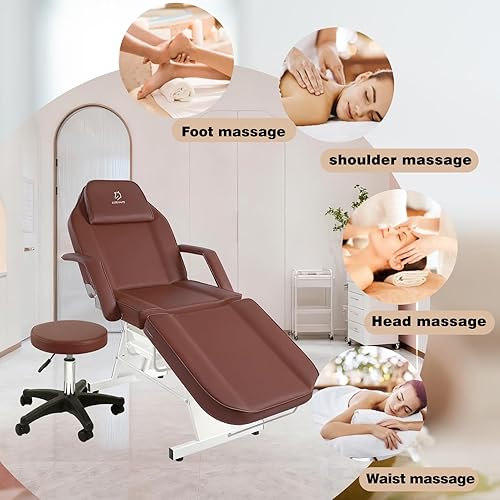 Miniatura 107 de Cama de spa de masaje, silla facial, mesa de tatuaje, 73 pulgadas, 3 secciones, cama de masaje multiusos, silla facial profesional, mesa de tatuaje