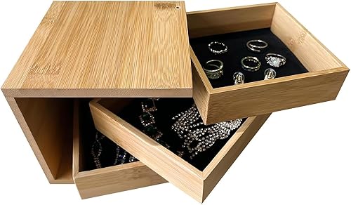 FARLEY Caja organizadora de bambú, 7.08 x 7.08 x 6.69 pulgadas, caja organizadora de bambú natural, cajas reutilizables de arte y bricolaje, cajas