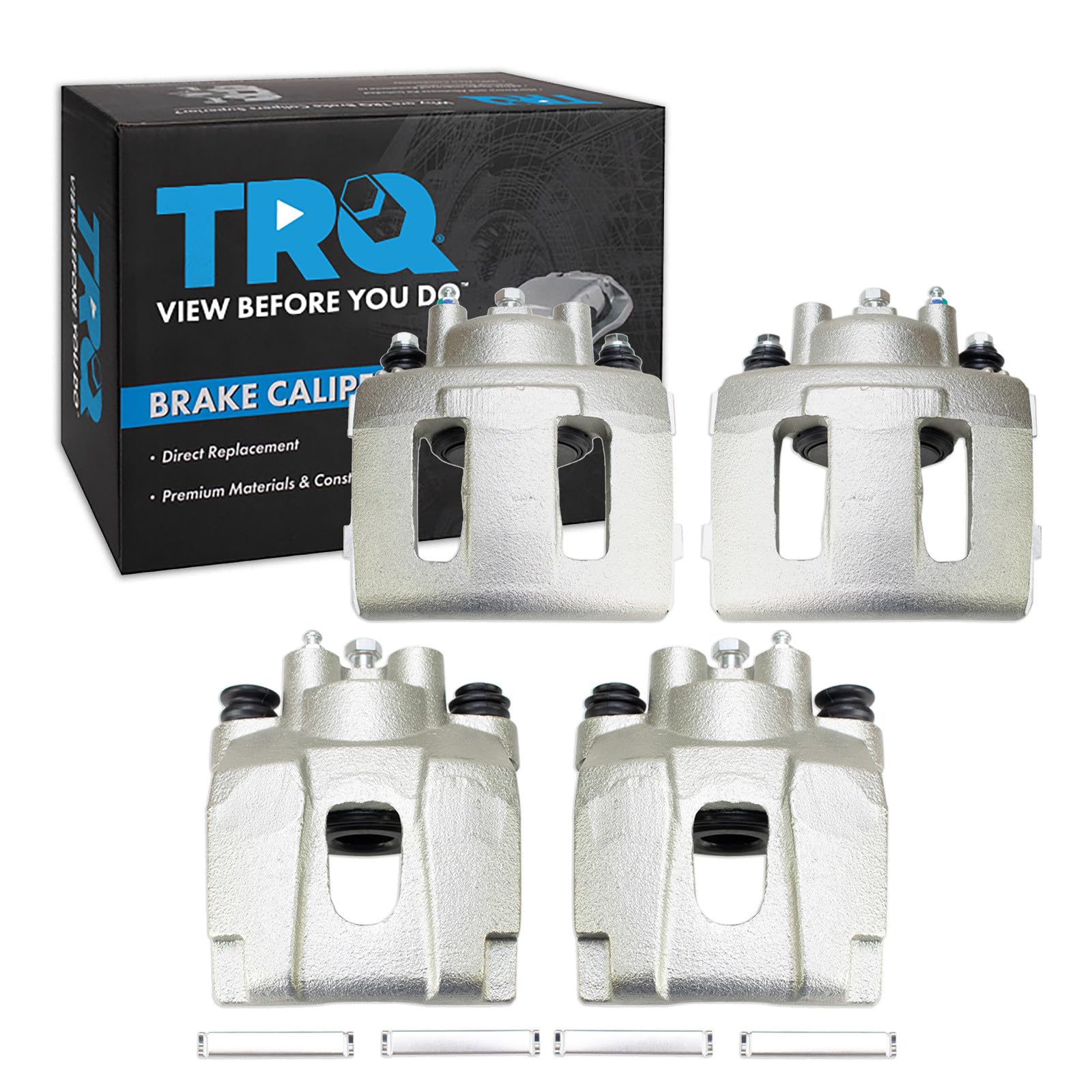 TRQ Front and Rear Brake Caliper Set Zinc Coated Brackets Hardware Compatible with 2003-2006 Jeep Wrangler