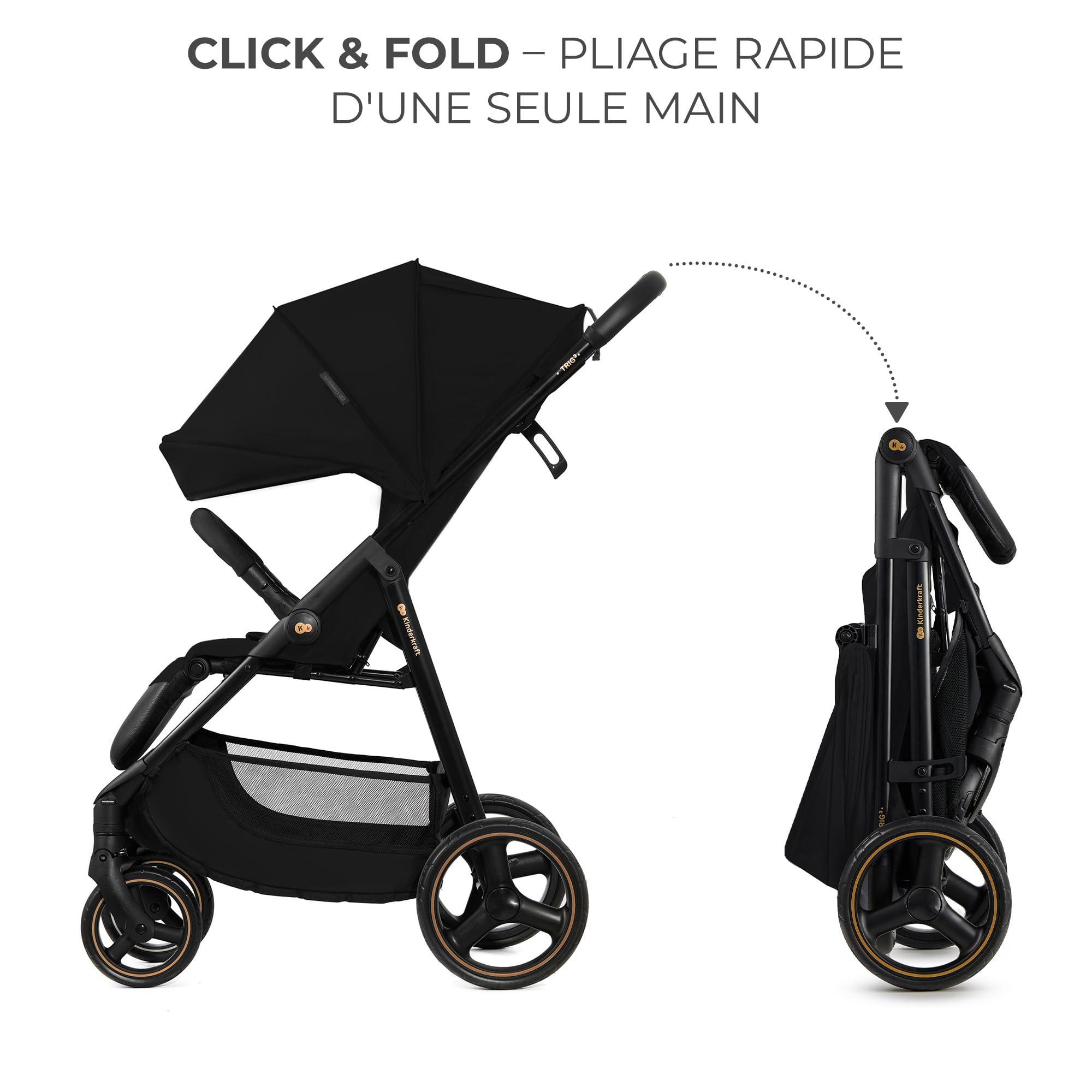 Kinderkraft TRIG 3 Poussette Canne, Légère, Position Allongée, Suspension 4 Roues, Pliable, Harnais réglables à 5 points, Repose-pieds, Jusqu'à 25 kg, Noir