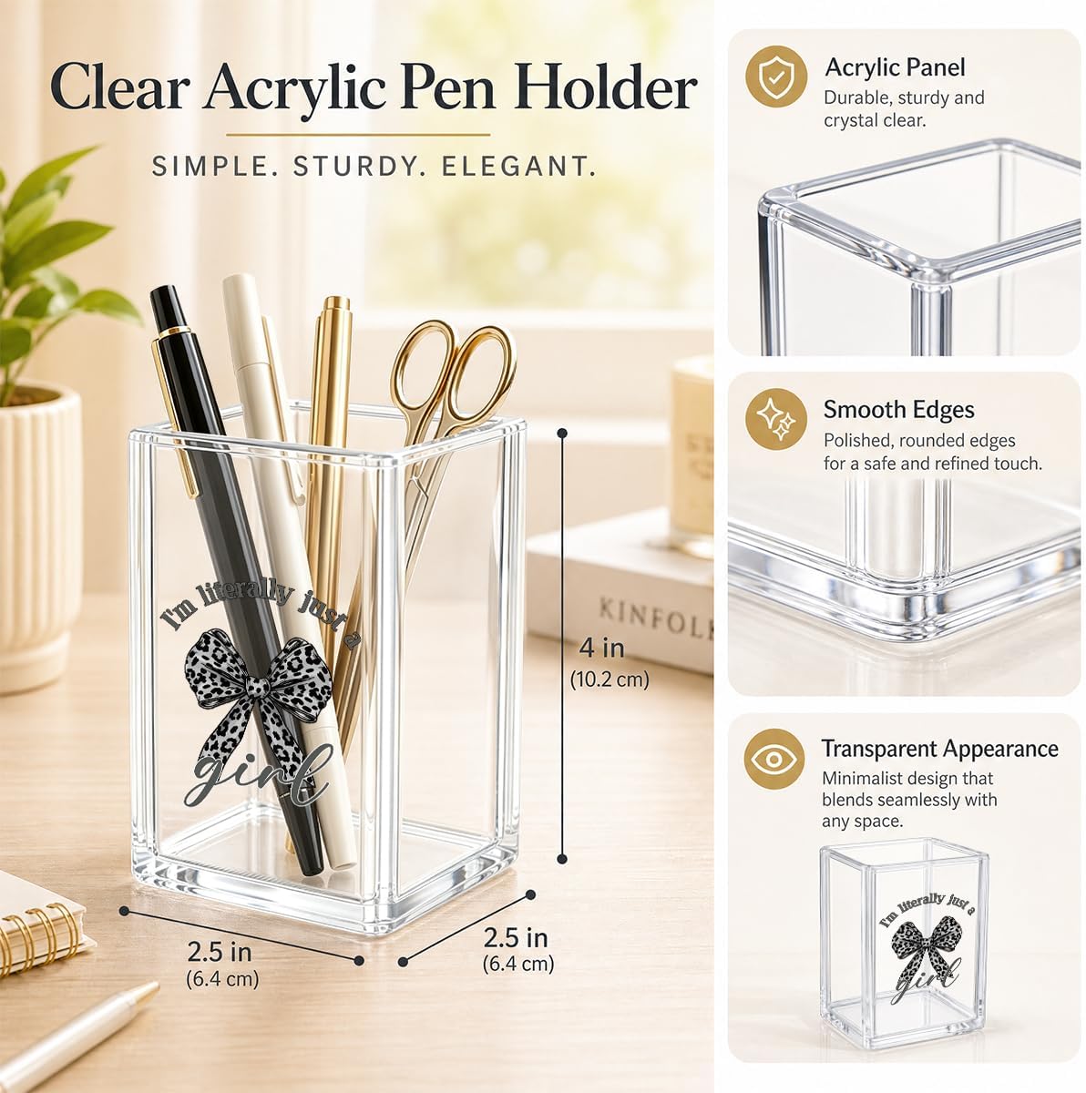 Gray Leopard Print Acrylic Pen Holder I'm Literally Just A Girl Sign image 2