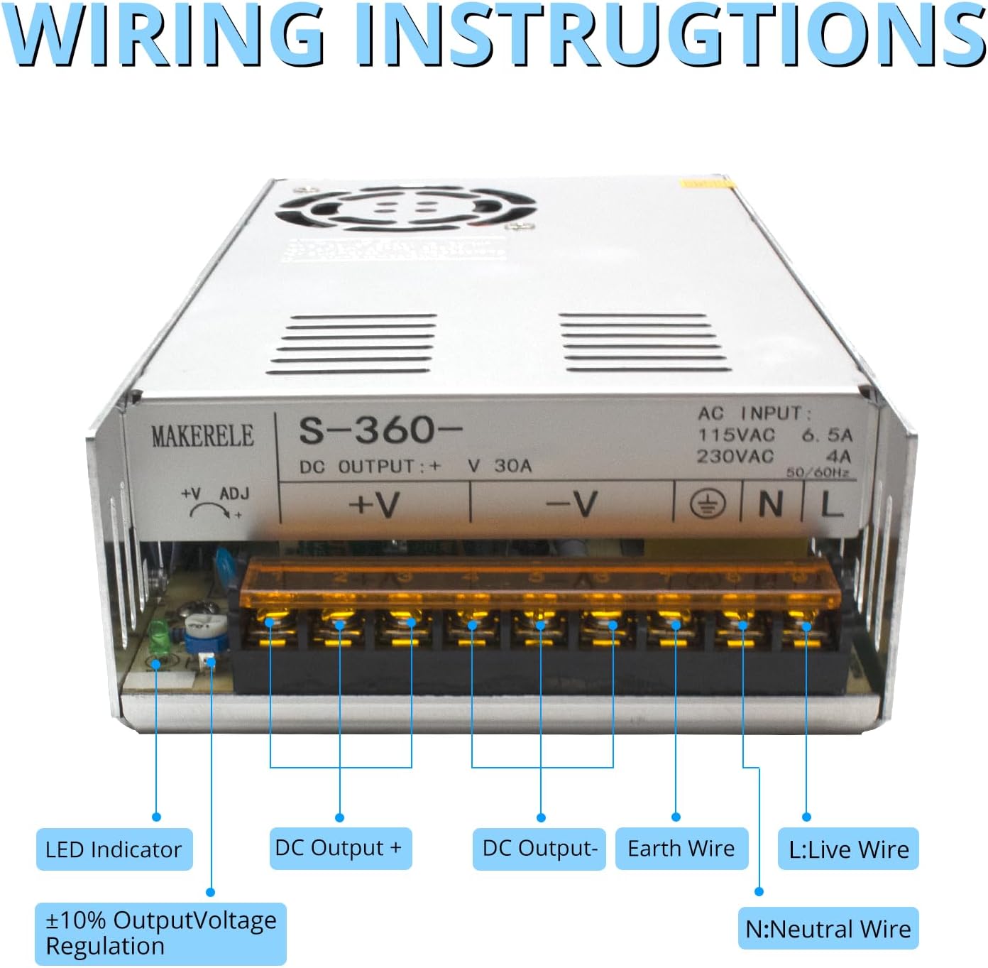 MK-SMPS-S360-12 DC 360W Switching Power Supply Converter, AC 110V-220V to DC 12V Power Supply Transformer Driver Adapter, Universal Regulated Switching 30A for Strip 3D Printer CCTV Camera Motor Pump