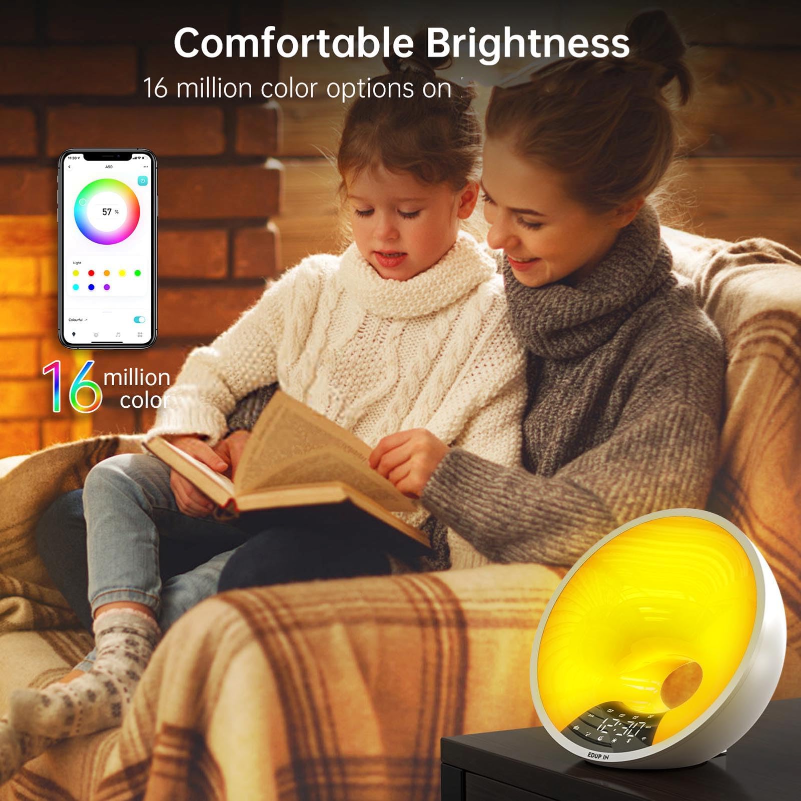 YWBL-WH Sonnenaufgangsuhr, LED, Multifunktional, mit Automatischem Dimmen, 7-Farben-Nachtlicht, Bluetooth-Lautsprecher für Schlafzimmer, Schlafhilfe, Schlafhilfe und Weckalarm (EU-Stecker 100 bis