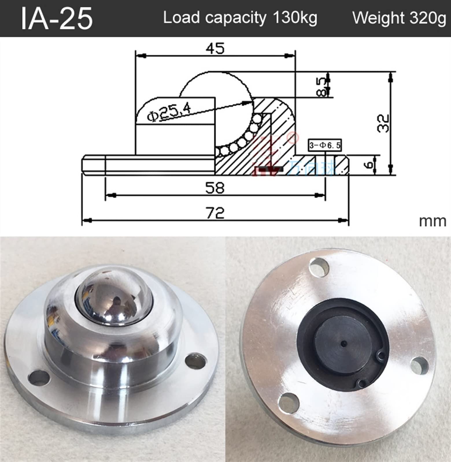 Heavy Duty 19 25 38 Präzision Universal Kugellager Rollen Rad Runde 3 Löcher 1Pcs(IA-19)
