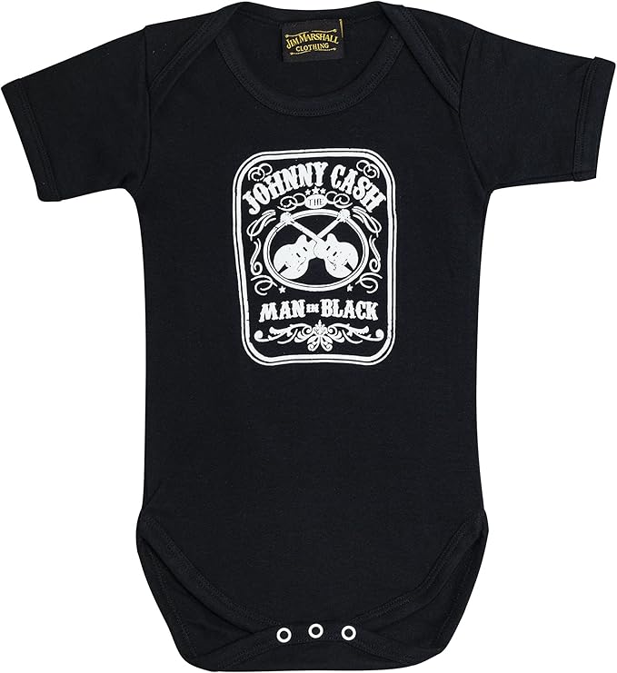 Popgear Baby,Clothing,Baby Boys 0-24m,Bodysuits & One-Pieces,Rompers Johnny Cash Man in Black Label Romper, Baby Boys, Black, Official Merchandise