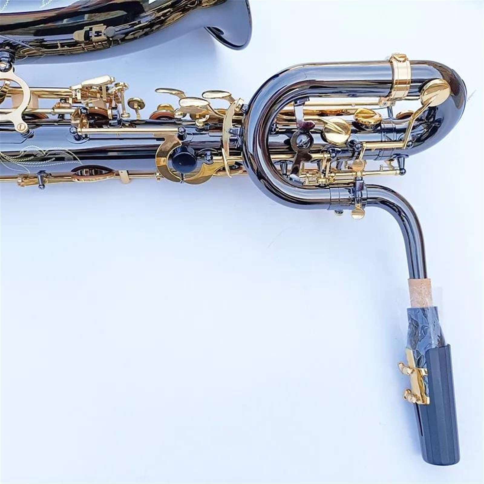 Sassofono Baritono Professionale In Tubo Di Ottone Con Superficie Unica Placcata In Nichel Nero, Strumento Sax Con Custodia