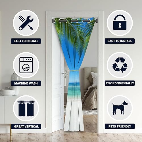 Miniatura 3 de Cortinas opacas para puerta con diseño escénico del océano para puertas, paisaje de playa, playa, playa, arena, para armario de dormitorio, con