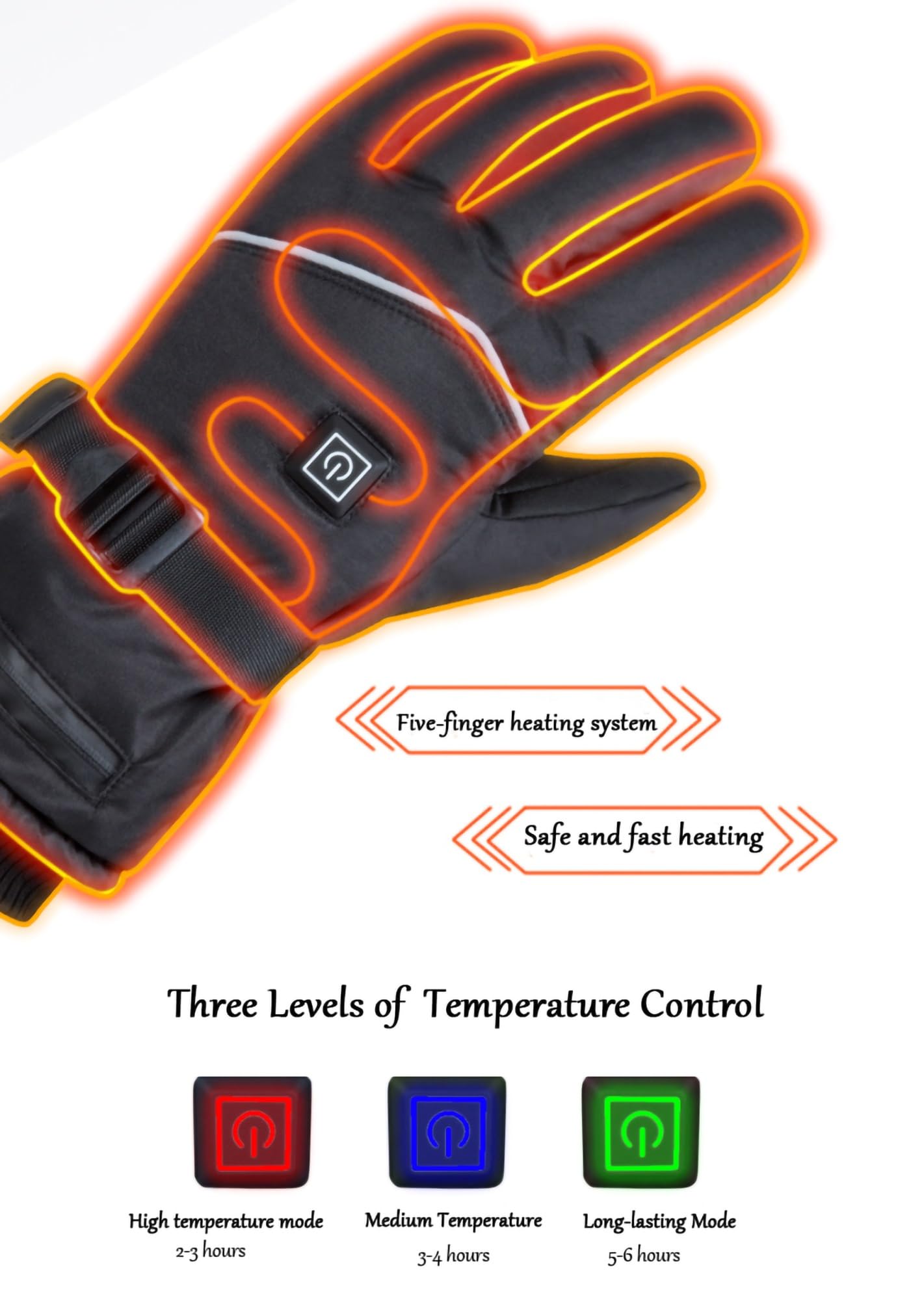 Guanti riscaldati ricaricabili da 7,4 V 3000 mAh for uomo e donna, guanti elettrici impermeabili toccabili con schermo, scaldamani, 3 modalità di temperatura, guanti scaldamani for l'inverno freddo al