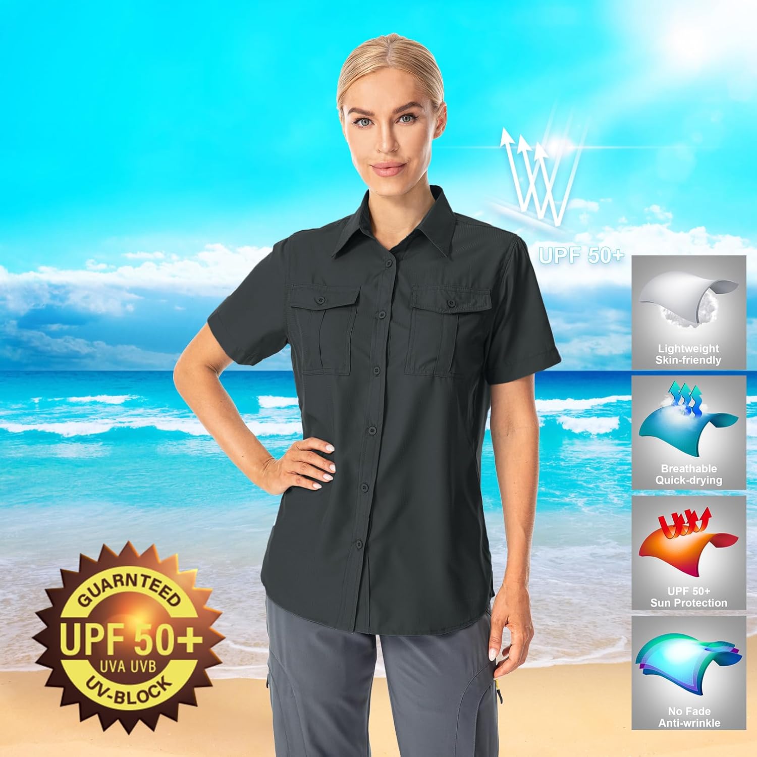 Women's Button Down Shirts UPF 50+ Short Sleeve Sun Protection Shirts Stretch Quick Dry Shirt for Fishing, Hiking, Travel - Image 4