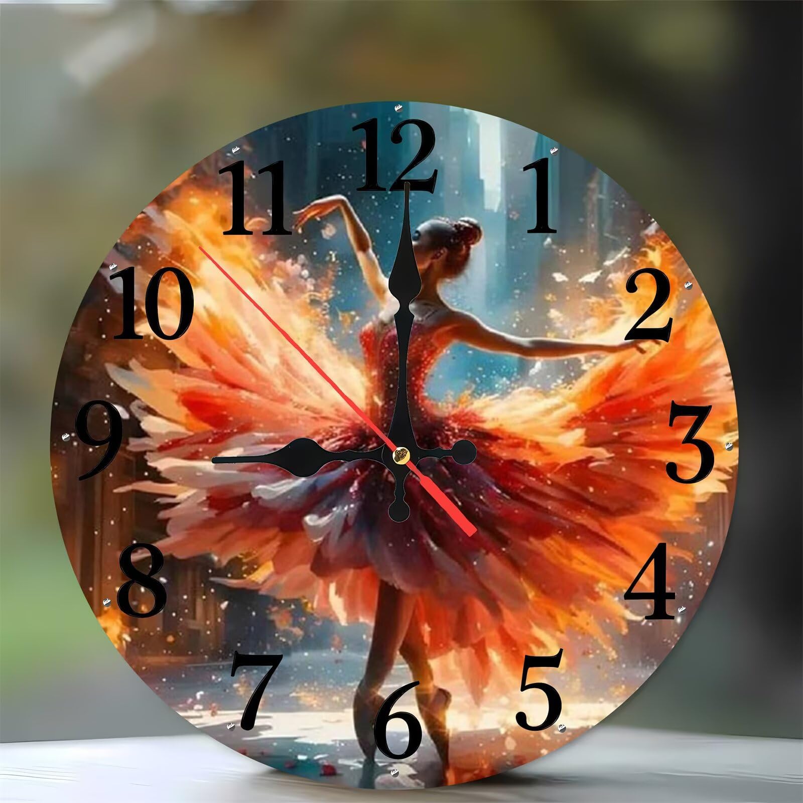 Jinmer 14 Inch Wall Clock,Ballet Dancer Girl Modern Silent Non ticking Clocks, Wooden Frameless Round Easy to Read wall clock for Kitchen/Living Room/Bedroom/Bathroom