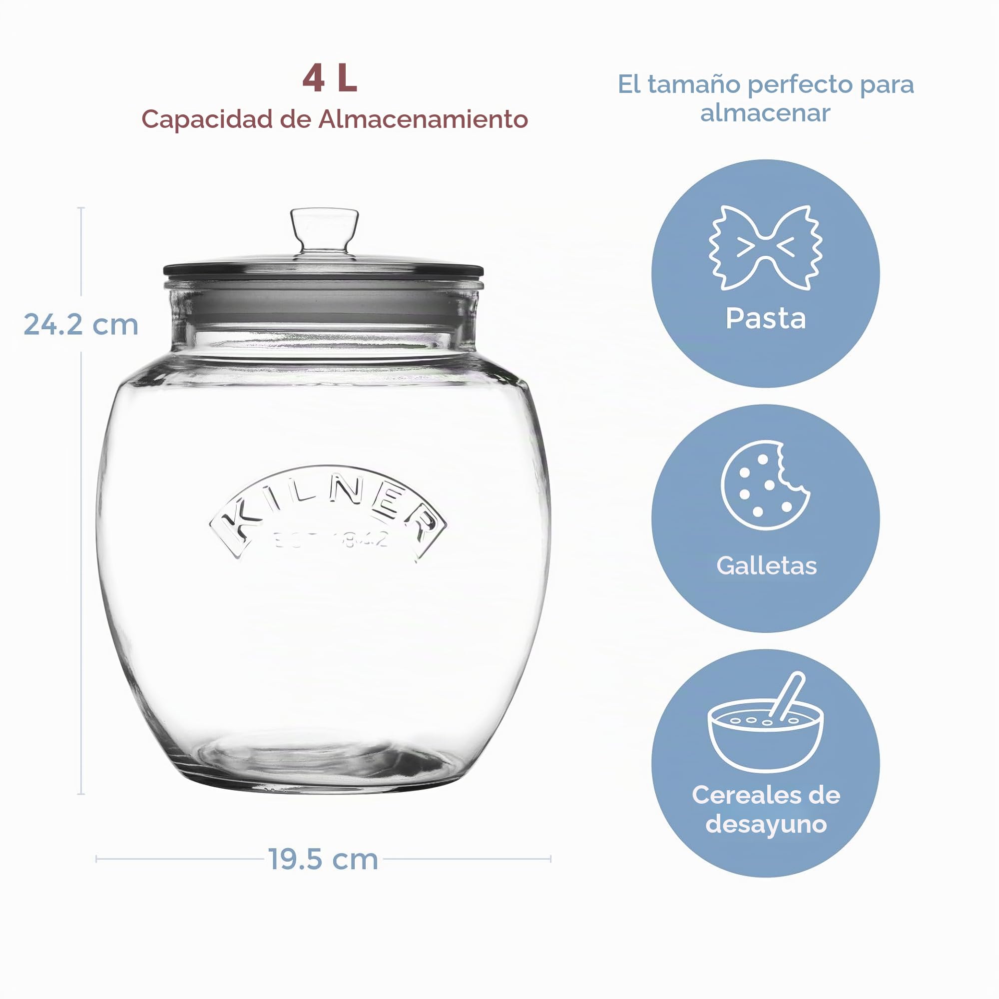 Kilner tarro de almacenamiento universal, claro, 4 L