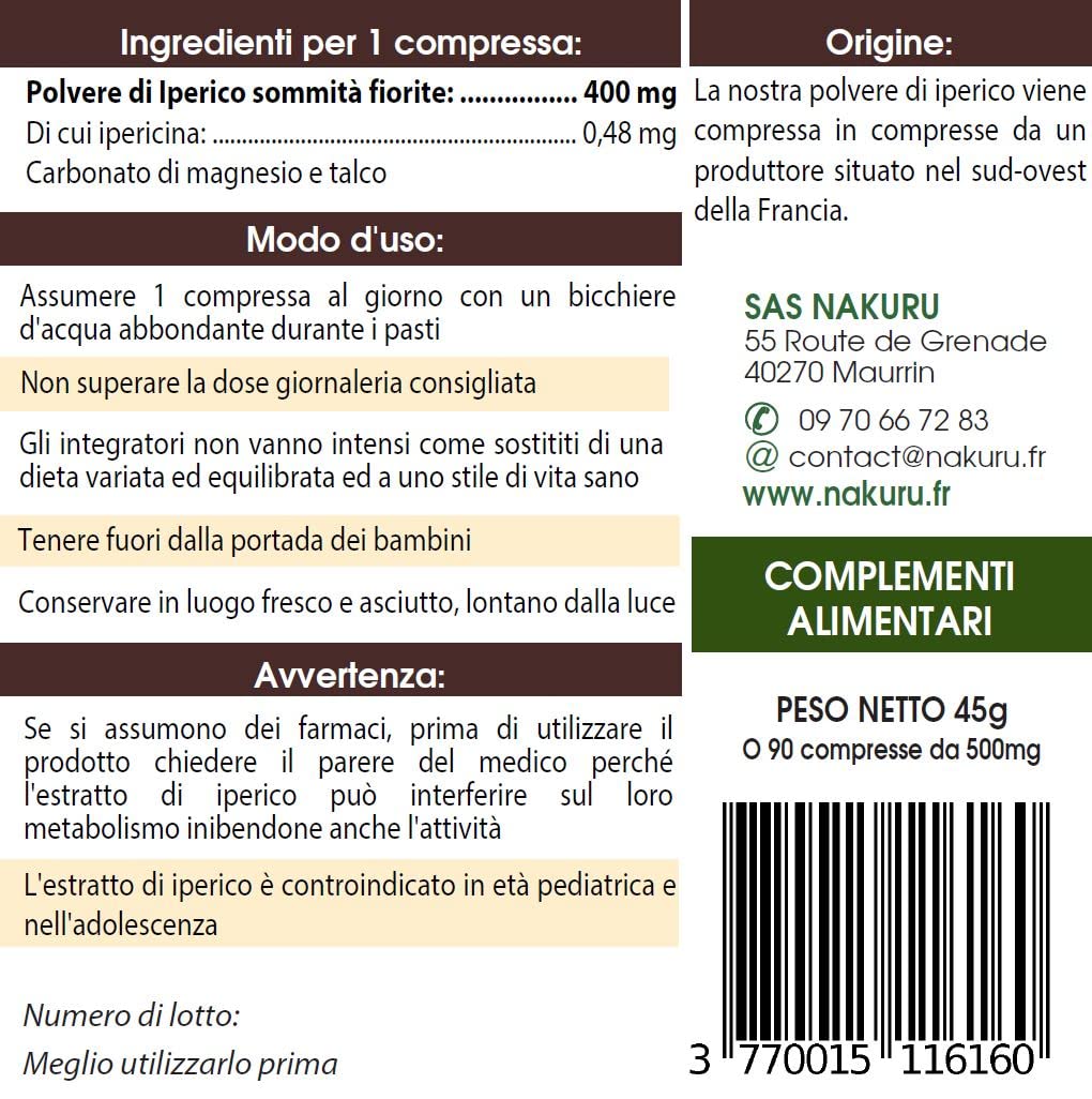 Erba di San Giovanni / 90 compresse da 500mg / NAKURU Relax/Polvere organica secca e compressa a freddo/Analizzata e condizionata in Francia / "La Caccia al Demone!" (Dorato)