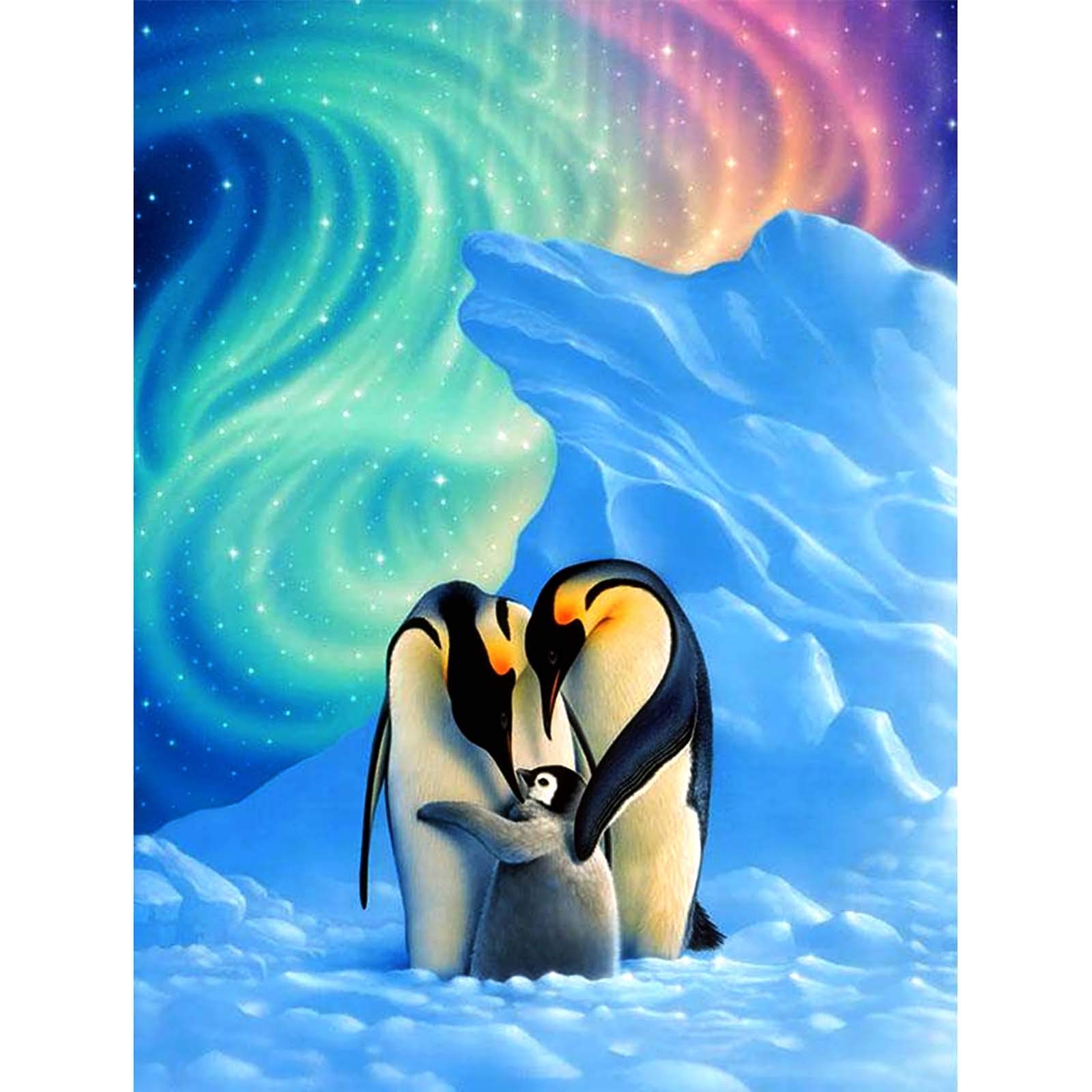 Bimkole Kit 5D Diamond Painting - Pinguino Aurora 30x40cm - Completo Di Tela, Strass E Strumenti
