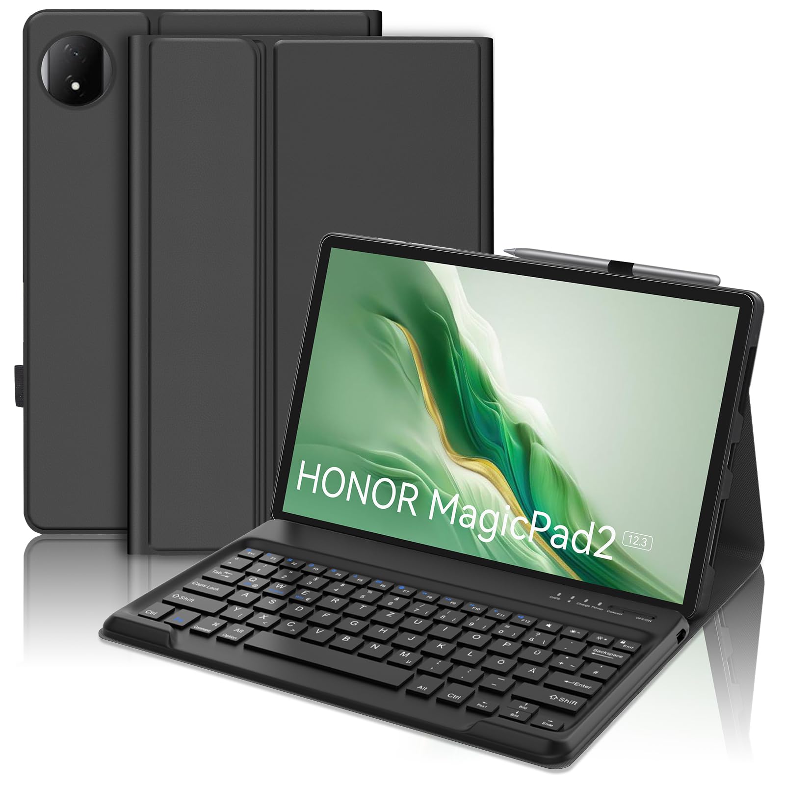 FOGARI Funda con teclado para tablet Honor Magic Pad 2 de 12,3 pulgadas, teclado alemán QWERTZ con Bluetooth desmontable magnético para Magic Pad 2 Tablet de 12,3 pulgadas, negro