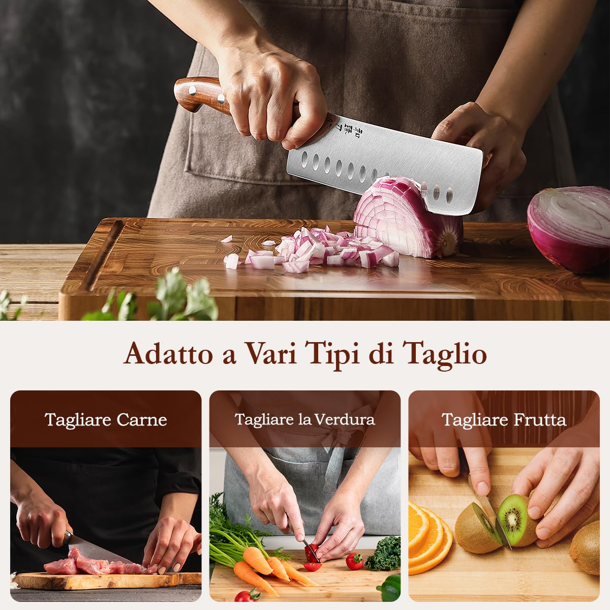 HEZHEN Acciaio Inox Coltelli Usuba e Nakiri, Stile Giapponese Coltello da Cuoco Cinese Professionale，Mannaie per Carne Verdure, Manico in Redwood
