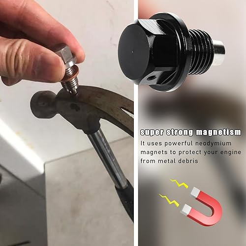 Miniatura 9 de Tapón magnético de drenaje de aceite de aluminio M14 x 1.5, perno de tuerca de drenaje de sumidero de acero inoxidable con 5 arandelas de cobre,