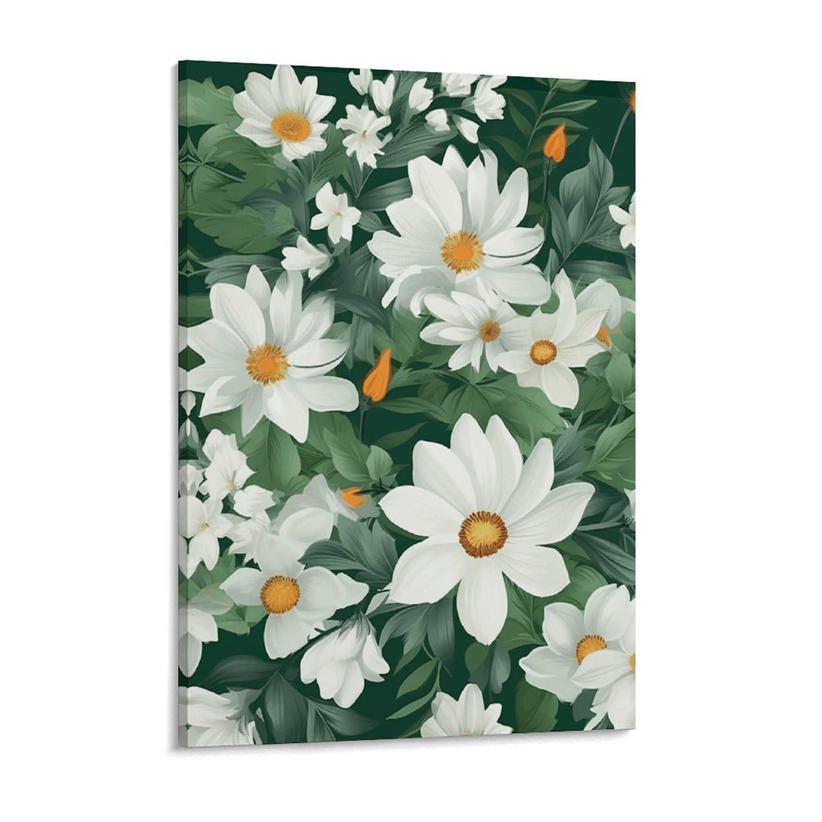 Green Leaves And White Flowers Canvas Wall Art for Bedroom 18x24inch Canvas Prints Artwork for Walls Modern Picture Artwork Painting for Living Room Aesthetic Wall Paintings for Bathroom Kitc